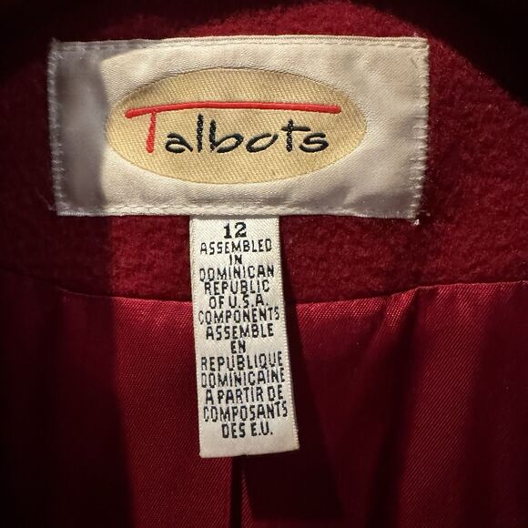 Talbots Womens Red Toggle Duffle Coat Full Zip 100% Wool  Vintage Size 12 Outer - Picture 3 of 10